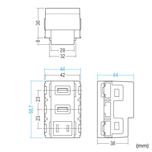 TAP-KJUSB2AC1GY / AC付き埋込USB給電用コンセント（グレー）