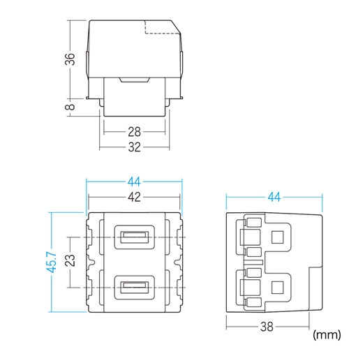 TAP-KJUSB2W / USB給電用埋め込みコンセント（USB 2ポート・5V 2.4A急速充電対応・ホワイト）