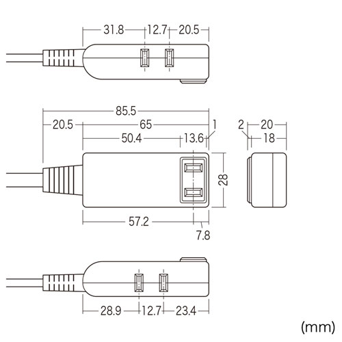 TAP-M71W / マイクロ電源タップ（収納式スイングプラグ・3個口・1m・ホワイト）