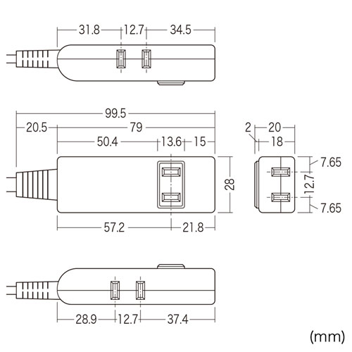 TAP-M802W / マイクロ電源タップ（収納式スイングプラグ・4個口・0.2m・ホワイト）