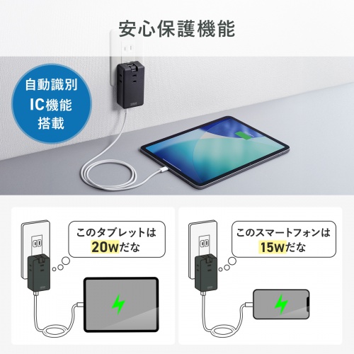 TAP-MC2A1AC3BK / モバイルタップ（AC×3個口＋Type-C×2・USB-A×1・PD33W・ブラック）