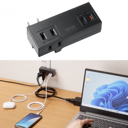 TAP-MC2AC2BK / モバイルタップ(AC×2個口+Type-C×2・PD33W・ブラック)