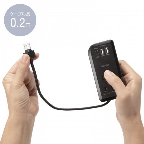 TAP-MCU3BK / 巻き取り式モバイルタップ(AC3個口+Type-C×1+USB-A×2・PD33W・ブラック)