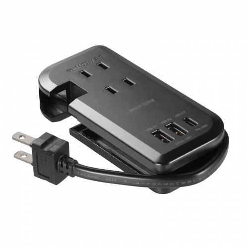 TAP-MCU3BK / 巻き取り式モバイルタップ(AC3個口+Type-C×1+USB-A×2・PD33W・ブラック)