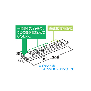 TAP-MG27FN-5 パワータップ(2P・7個口・5m) TAP-MG27FN-5 / パワータップ(2P・7個口・5m)