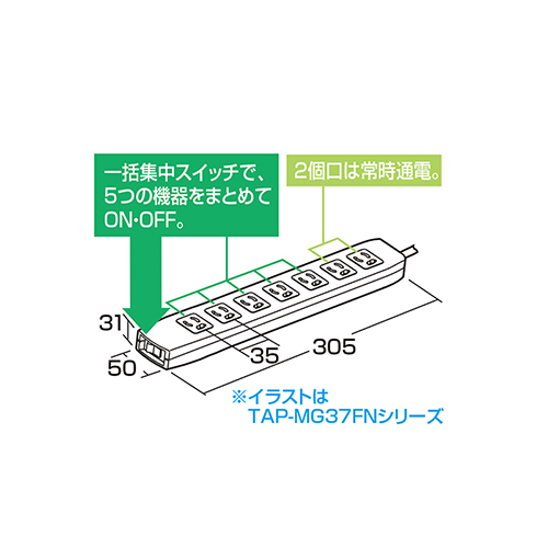 TAP-MG27FN / パワータップ（2P・7個口・2m）