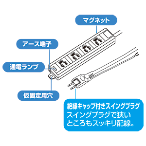 TAP-MG341N2P-5 / 電源タップ（3P・4個口・5m）