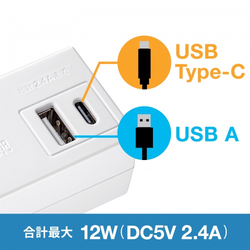 USB Type-CポートとUSB Aポートを搭載