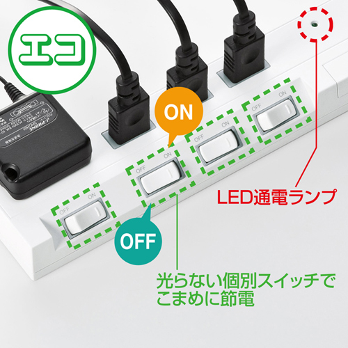 TAP-S15-1 / 節電エコタップ（2P・4個口・1m・ホワイト）