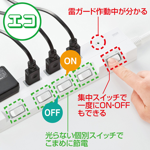 TAP-S16-2 / 節電エコタップ（2P・4個口・2m・ホワイト）