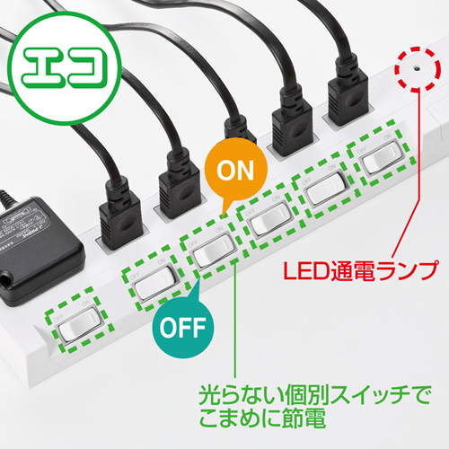 TAP-S17-1 / 節電エコタップ（2P・6個口・1m・ホワイト）