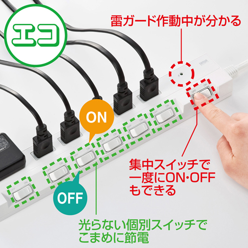 TAP-S18-5 / 節電エコタップ（2P・6個口・5m・ホワイト）