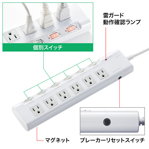 TAP-S23 / 節電タップ（3P・6個口・2m・ホワイト）