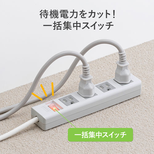 TAP-SH3425MGSW / 3P・4個口オートシャッター付き電源タップ（一括集中スイッチ・マグネット付き・2.5m）