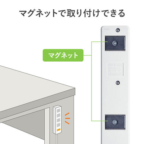 TAP-SH3450MG / 3P・4個口オートシャッター付き電源タップ（マグネット付き・5m）