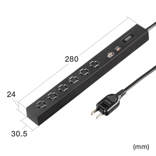 TAP-SLIM6UC-15BK / スリムタップ（AC6個口・A1＋C1・PD33W・1.5m・ブラック）
