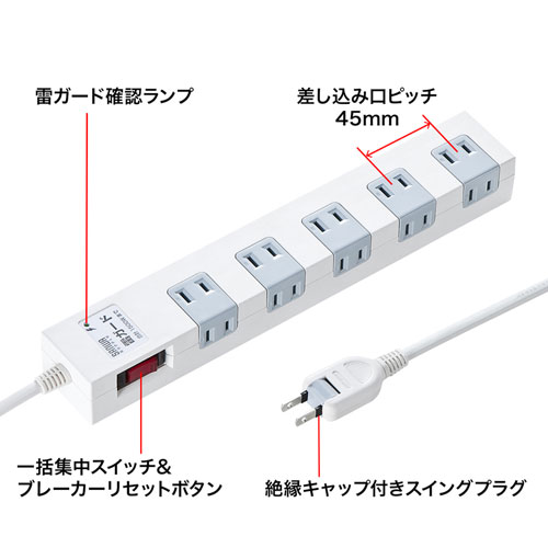 TAP-SP2110-1 / 雷ガードタップ（2P・10個口・1m・ホワイト）