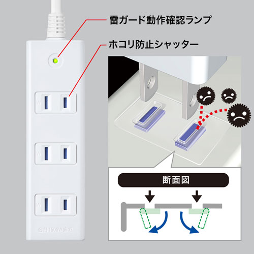 TAP-SP2114MG-2WN / 雷ガードタップ（2P・4個口・2m）