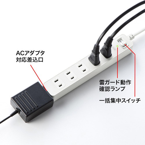 TAP-SP213W / 雷ガードタップ（2P・6個口・2m・ホワイト）