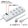TAP-SP306 雷ガードタップ(3P・8個口・2.5m・ホワイト) TAP-SP306 / 雷ガードタップ(3P・8個口・2.5m・ホワイト)
