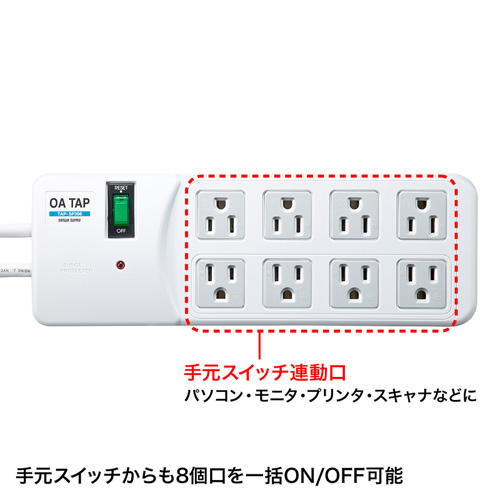 TAP-SP308 / 雷ガードタップ（3P・8個口・2.5m・ホワイト）