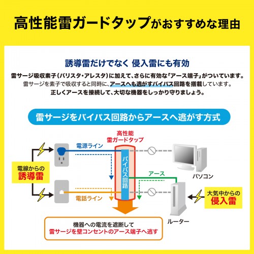 TAP-SP310TEL / 高性能雷ガードタップ（2P・2個口）