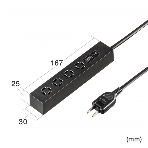 TAP-SPSLIM4MG-2BK / スリムタップ（AC4個口・マグネット付き・雷ガード付き）