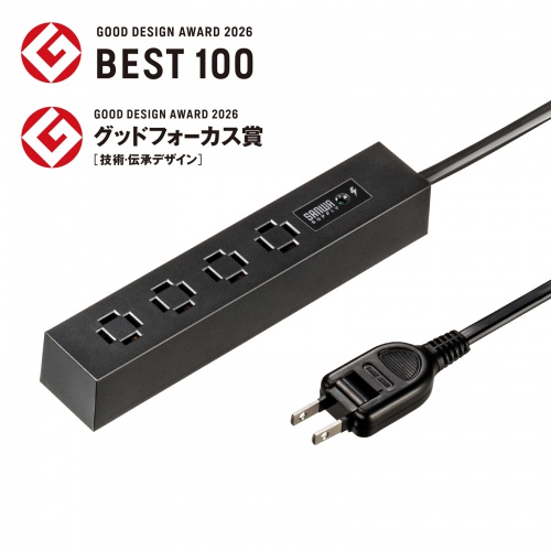 TAP-SPSLIM4MG-2BK / 縦横間差込み自在スリムタップ(AC4個口・マグネット付き・雷ガード付き)