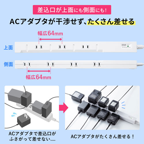 TAP-SPSLIM8-3 / スリム雷ガードタップ（2P・8個口・3m）