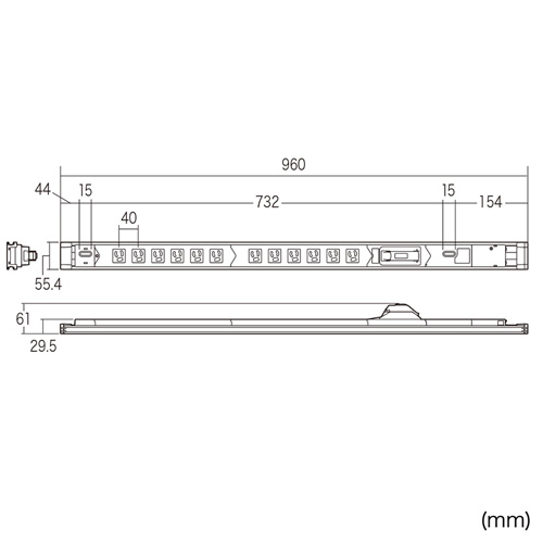 TAP-SV1512B / 19インチサーバーラック用コンセント（15A・3P・12個口・3m）