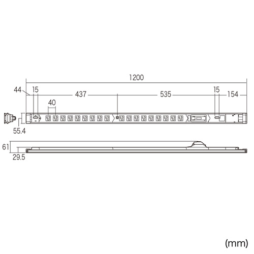 TAP-SV1518B / 19インチサーバーラック用コンセント（15A・3P・18個口・3m）