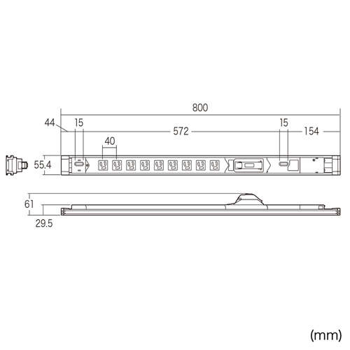 TAP-SV159B / 19インチサーバーラック用コンセント（15A・3P・9個口・3m）