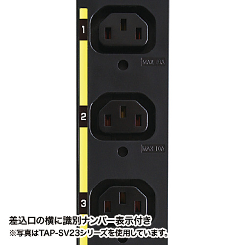 TAP-SV22012C19 / 19インチサーバーラック用コンセント（スリムサイズ・200V・20A・IEC C19×2個口＋IEC C13×10個口・3m）