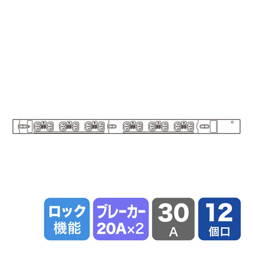 TAP-SV23012LK / 19インチサーバーラック用コンセント 200V（30A）抜け防止ロック機能付き（IEC C13・12個口・3m）