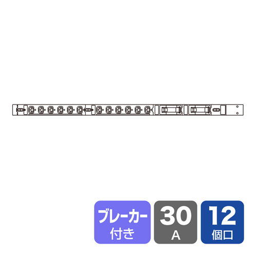 TAP-SV23012 / 19インチサーバーラック用コンセント（200V・30A・IEC C13・12個口・3m）