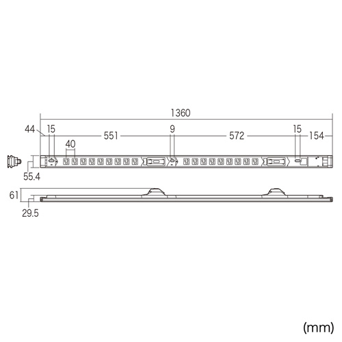 TAP-SV3018B / 19インチサーバーラック用コンセント（30A・3P・18個口・3m）