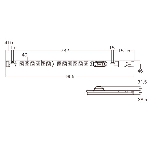 TAP-SVSL1512B / 19インチサーバーラック用コンセント（100V・15A・スリムタイプ・3P・12個口・3m）