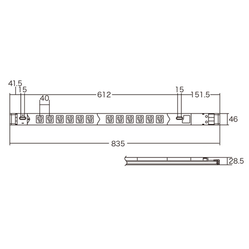 TAP-SVSL1512 / 19インチサーバーラック用コンセント（100V・15A・スリムタイプ・3P・12個口・3m）