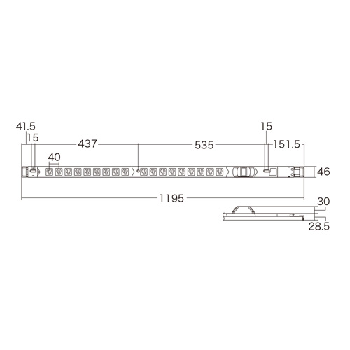 TAP-SVSL1518A / 19インチサーバーラック用コンセント（100V・15A・スリムタイプ・3P・18個口・3m）