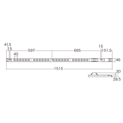 TAP-SVSL1524A / 19インチサーバーラック用コンセント（100V・15A・スリムタイプ・3P・24個口・3m）