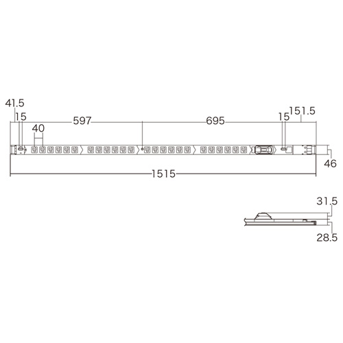 TAP-SVSL1524B / 19インチサーバーラック用コンセント（100V・15A・スリムタイプ・3P・24個口・3m）