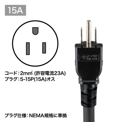 TAP-SVSL159 / 19インチサーバーラック用コンセント（100V・15A・スリムタイプ・3P・9個口・3m）