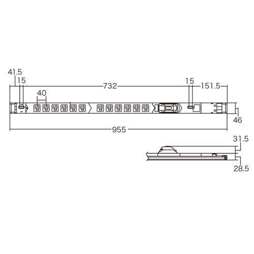 TAP-SVSL2012B / 19インチサーバーラック用コンセント（100V・20A・スリムタイプ・3P・12個口・3m）