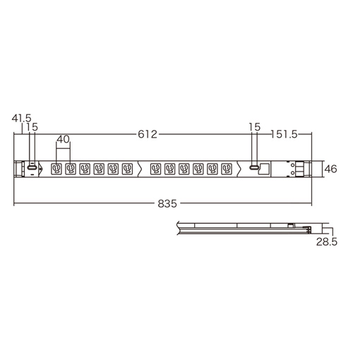 TAP-SVSL2012 / 19インチサーバーラック用コンセント（100V・20A・スリムタイプ・3P・12個口・3m）