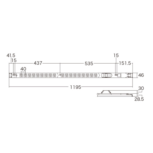 TAP-SVSL2018A / 19インチサーバーラック用コンセント（100V・20A・スリムタイプ・3P・18個口・3m）