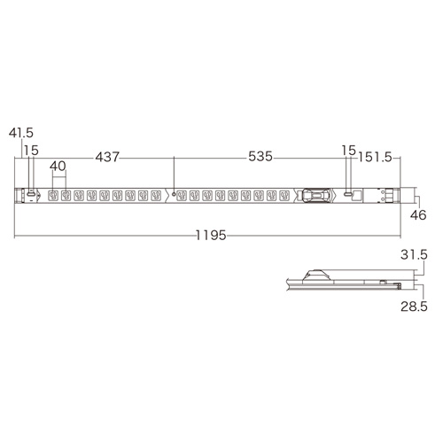 TAP-SVSL2018B / 19インチサーバーラック用コンセント（100V・20A・スリムタイプ・3P・18個口・3m）