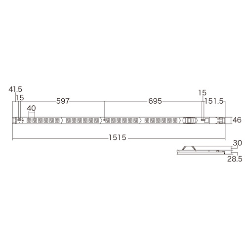 TAP-SVSL2024A / 19インチサーバーラック用コンセント（100V・20A・スリムタイプ・3P・24個口・3m）