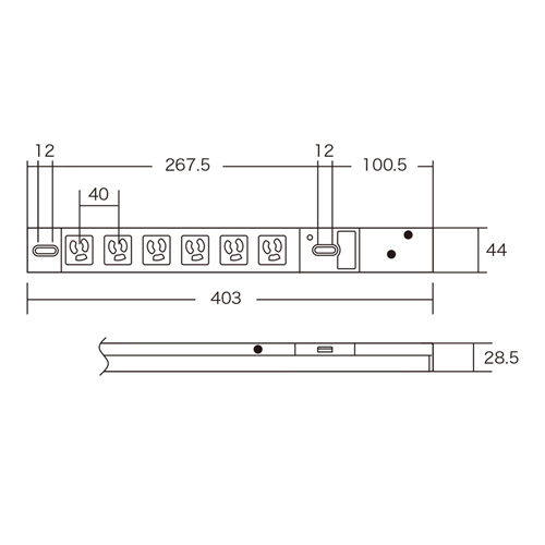 TAP-SVSL206 / 19インチサーバーラック用コンセント(100V・20A・スリムタイプ・3P・6個口・3m)