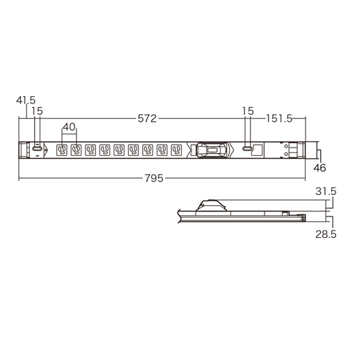 TAP-SVSL209B / 19インチサーバーラック用コンセント（100V・20A・スリムタイプ・3P・9個口・3m）