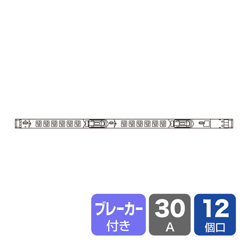 TAP-SVSL3012B / 19インチサーバーラック用コンセント（スリムタイプ・100V・30A・3P・12個口・3m）